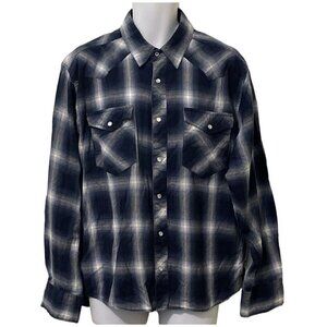 Cotton Rye Outfitters Snap Up Western Shirt Size XL Blue Plaid Long Sleeve